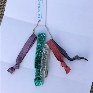 NWT SET OF 5 Metallic/Glitter TWISTBAND HAIR TIES